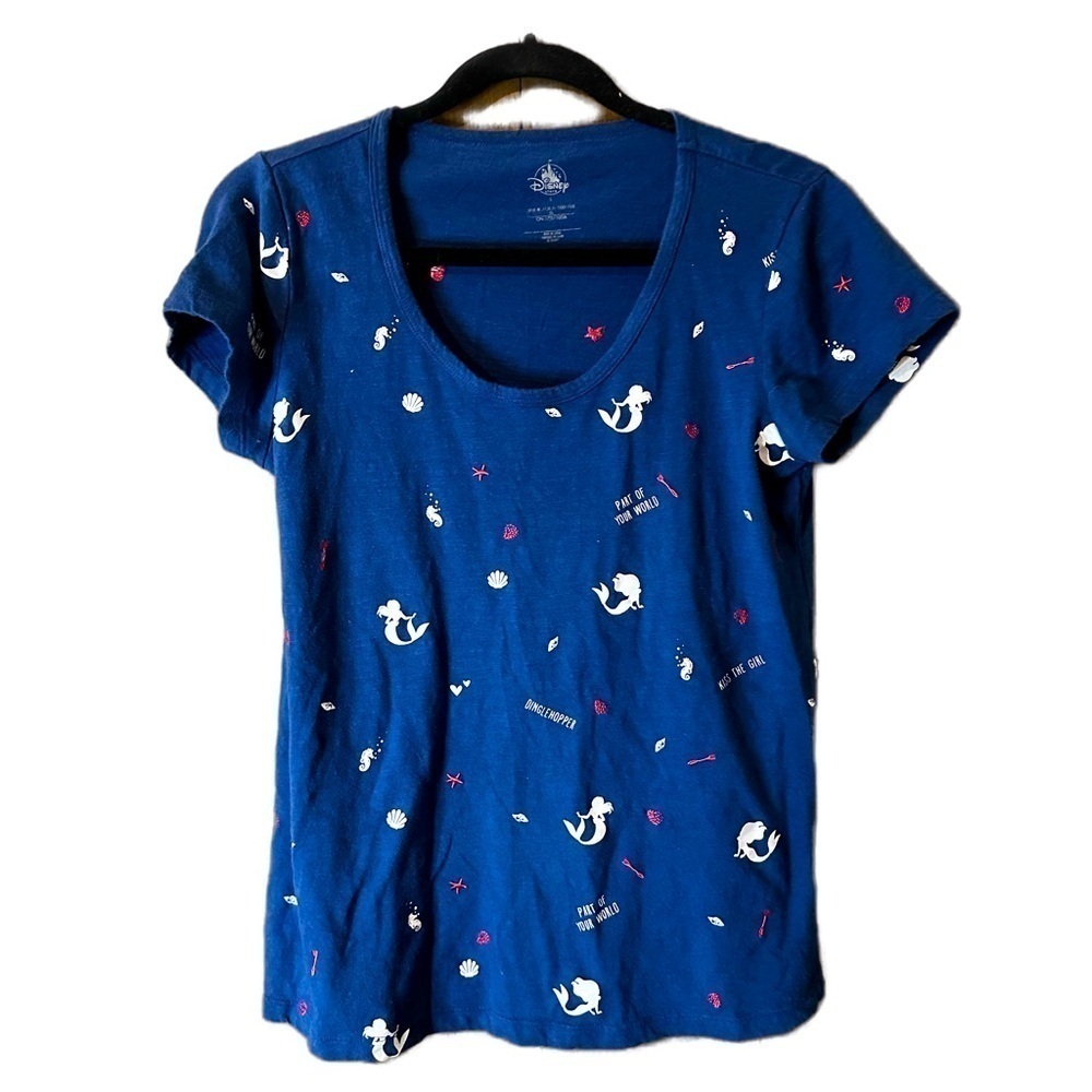 Disney Little Mermaid Blue White Red Ariel Movie Short Sleeve Tee Shirt Sz L